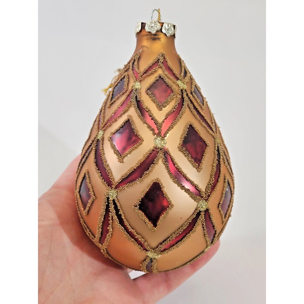 5" Blown Glass Christmas Tree Ornament Multicolor Teardrop Shaped Decoration EUC